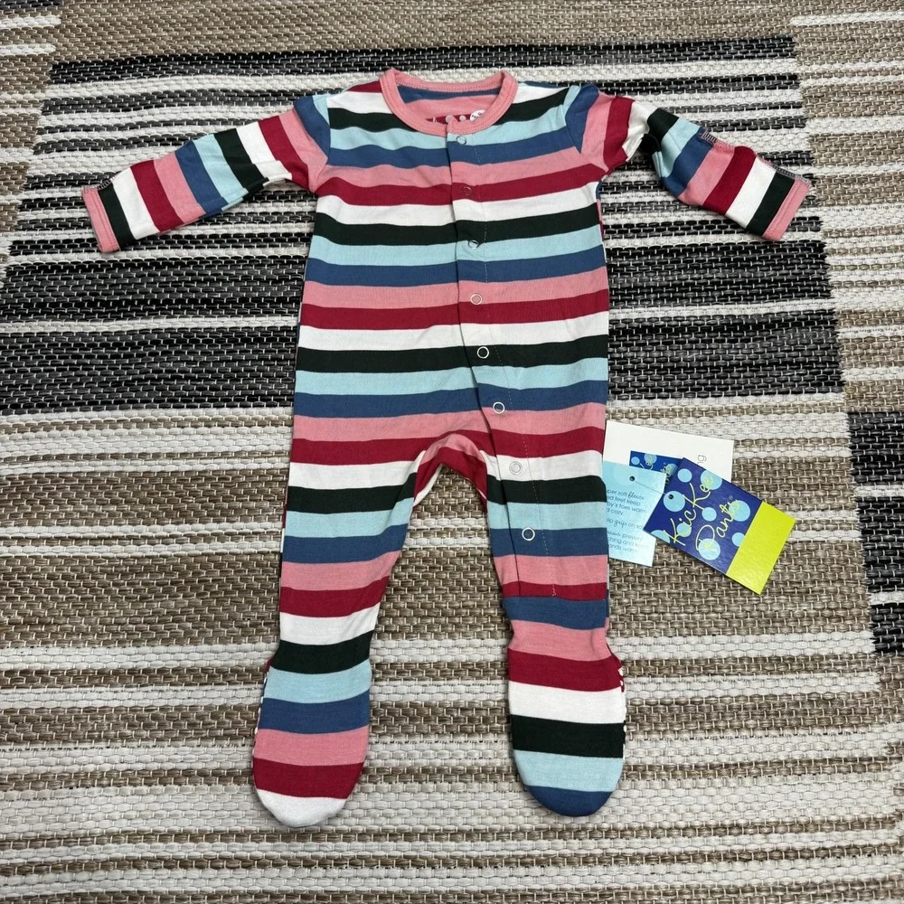 KicKee Pants Footie with‎ Snaps Baby Newborn Snowden Multi Stripe Bamboo FT176